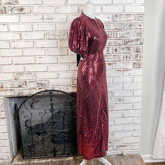 RIXO x Laura Jackson Daisy Velvet Trimmed Sequin Crepe Midi Maxi Dress S - Picture 5 of 14